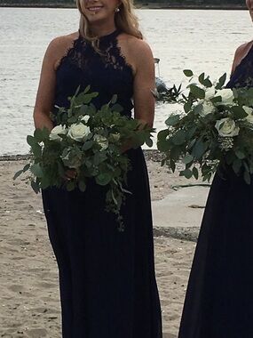 Lulus Navy Blue Lace Halter Maxi Dress Size M Wedding Bridesmaid Formal